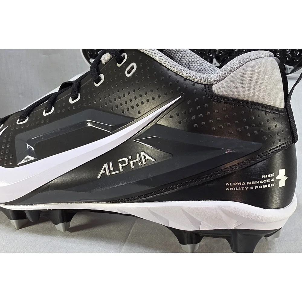 Nike Alpha Menace 4 Varsity Football Cleats Black White FN0027-001 Men's Size 12